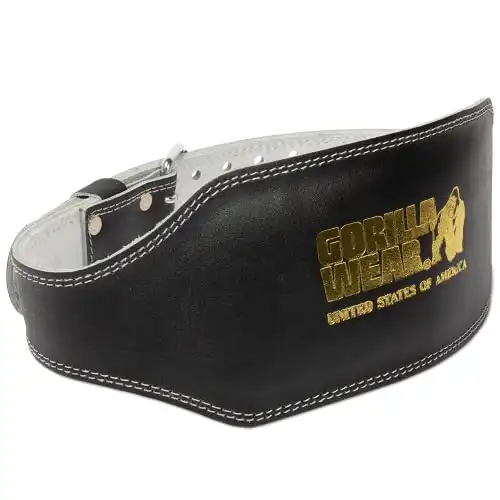 GORILLA WEAR 6 Inch Padded Leather Lifting Belt - Black/Gold 2XL/3XL